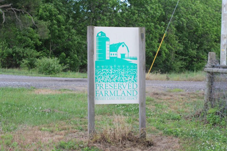 Salem County and its treasured soil for farming - Salem County Preserved Farmland Sign in Mannington Township - Salem County Soil