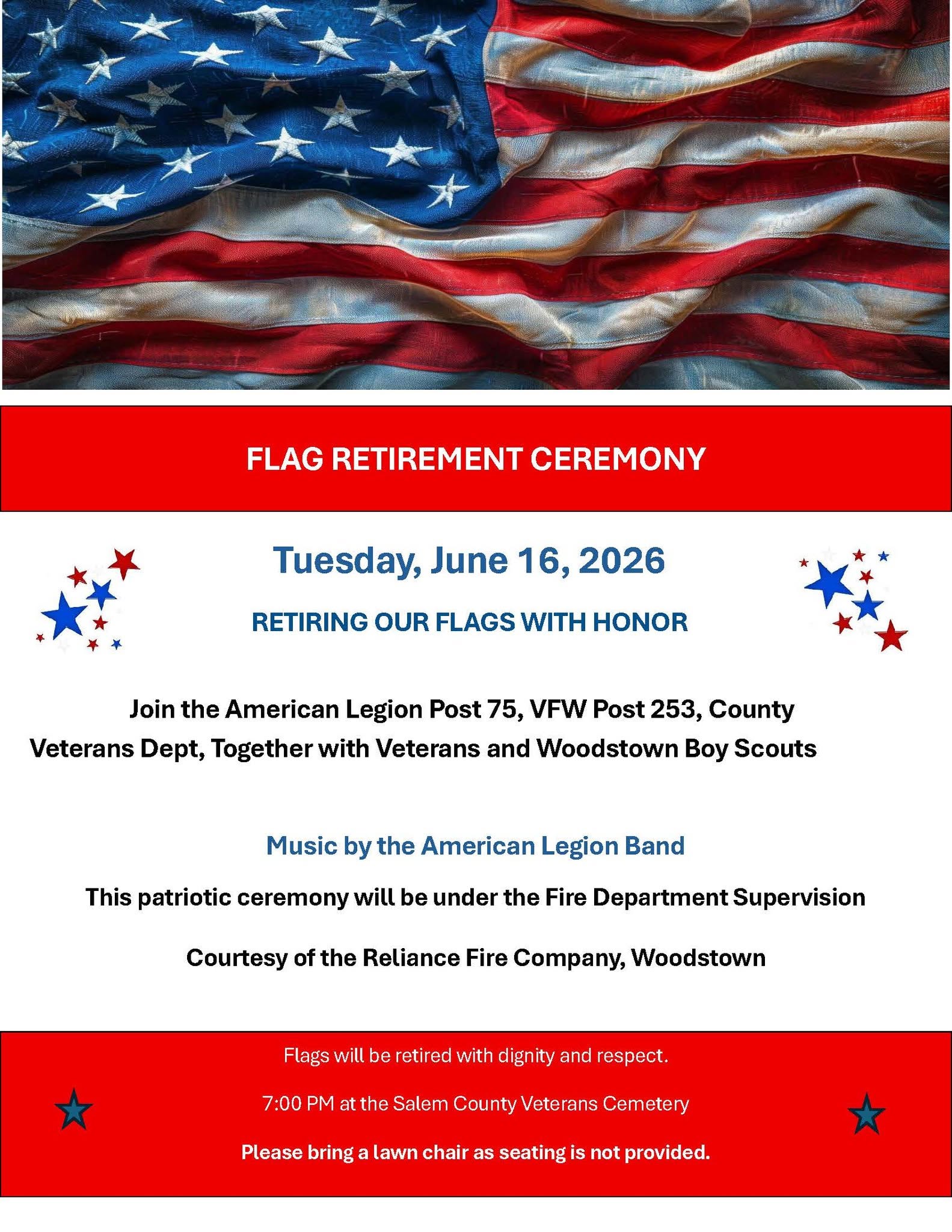 Flag Retirement Ceremony at Salem County Veterans Cemetery on June 16th